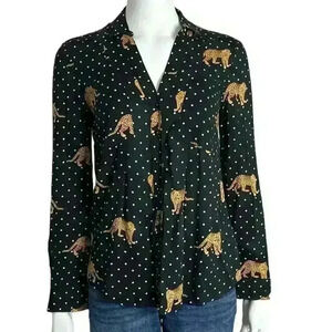Maeve Anthropologie  Leopard White Polka Dot Print Button Down Blouse Size 0